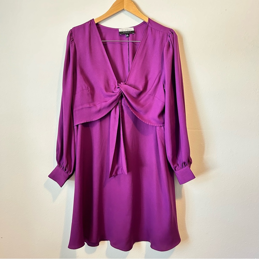 Eloquii  14 Women’s Satin Long Sleeve Purple Mini Dress